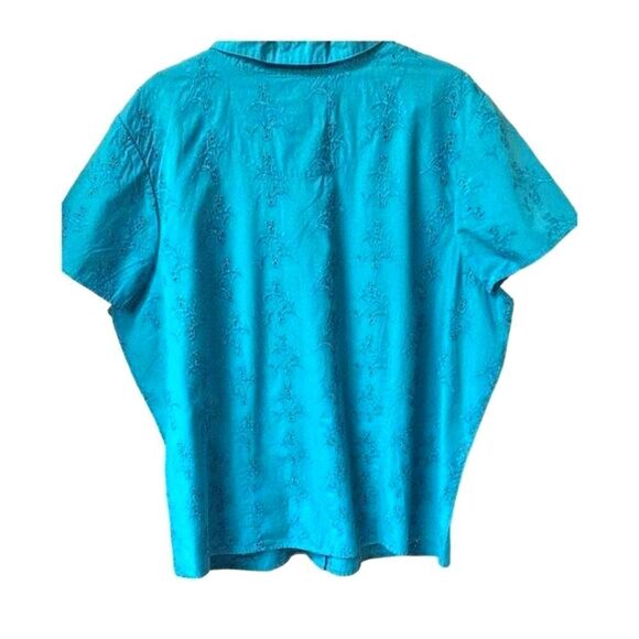 CJ BANKS Plus Size Teal/Green Short Sleeve Open Knit blouse. - Picture 12 of 15